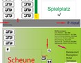 Wohnmobilstellplatz: Organisationdiagramm zum Stellplatz mit Darstellung Stellplatzordnung - Entfernungsangaben und Lage der Einrichtungen am Hotel - Am Hotel Landhaus Nassau