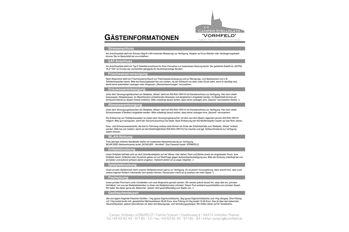 Wohnmobilstellplatz: Gästeinformation VORMFELD - Camper Stellplatz "VORMFELD"