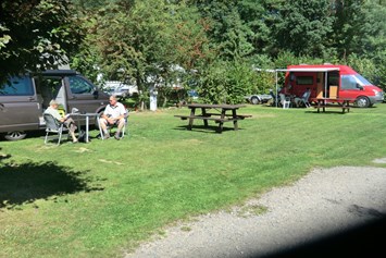 Wohnmobilstellplatz: Gepflegte Rasenplätze mit Schatten - Nibelungen Camping am Schwimmbad
