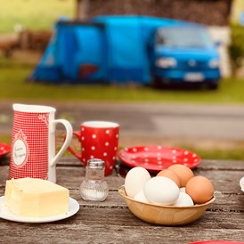 Wohnmobilstellplatz: …wo man Eier von glücklichen Hühnern zum Frühstück genießt   - Mini-Ranch 