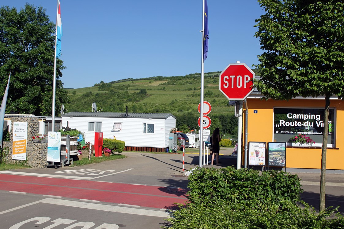 Wohnmobilstellplatz: Einfahrt zum Camping - Camping route du vin Grevenmacher