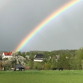 Wohnmobilstellplatz: Regenbogen über unseren Ort - Womo Stellplatz Friesenhof Wieratal