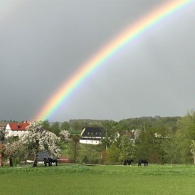 Wohnmobilstellplatz: Regenbogen über unseren Ort - Womo Stellplatz Friesenhof Wieratal