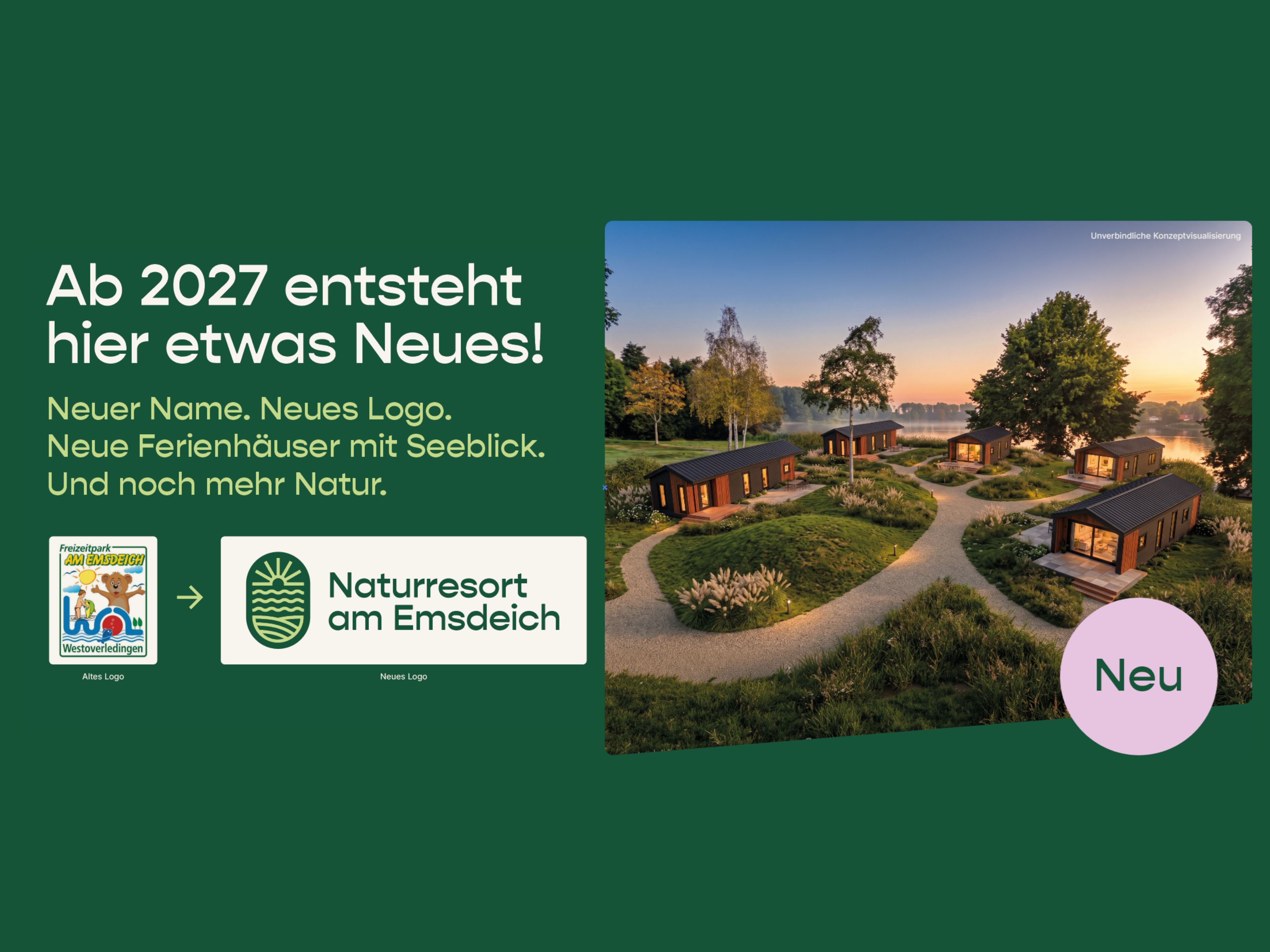área camper - Wellness - Neuigkeiten aus Ostfriesland: aus dem Freizeitpark wird das Naturresort am Emsdeich und es wird ein neuer Ferienhauspark mit Seeblick entstehen. Schon jetzt Buchungen für 2027 sichern! - Stellplatz am "Freizeitpark Am Emsdeich" Ostfriesland