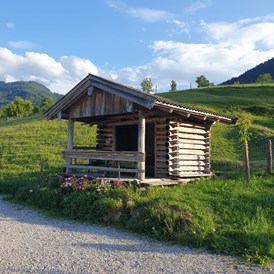Wohnmobilstellplatz: Hütte, ideal für Camper mit wenigen Stühlen - Wohnmobilstellplatz Stegerbauer