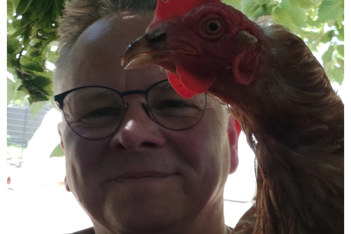 Wohnmobilstellplatz: Eines unserer Tierschutzhühner 🥰 - Alter Bangsteder Hof 