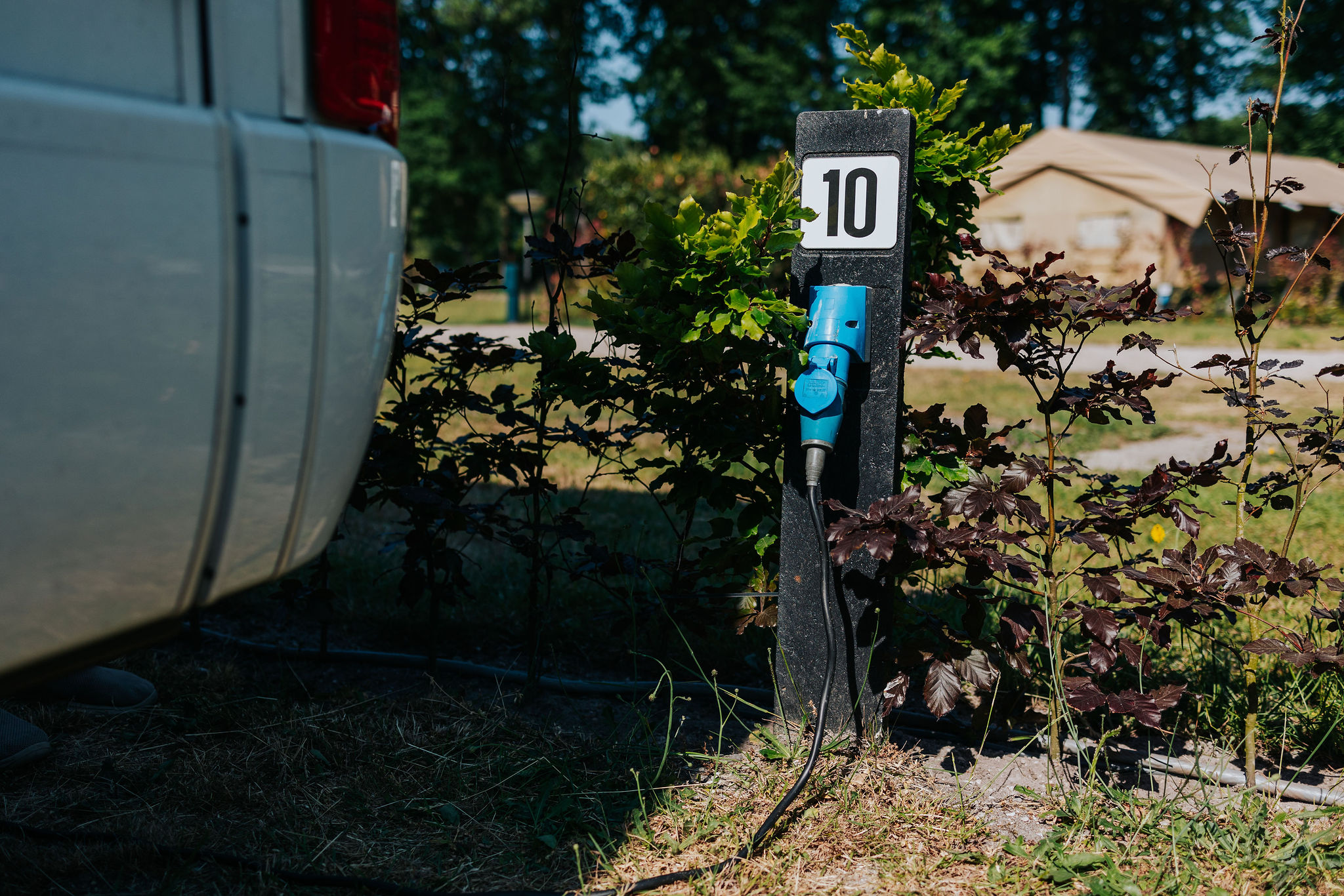Reisemobilstellplatz - Frischwasserversorgung - Hattem - Jeder Stellplatz verfügt über einen Stromanschluss mit 10 A. - Recreatiepark Het Eperwoud