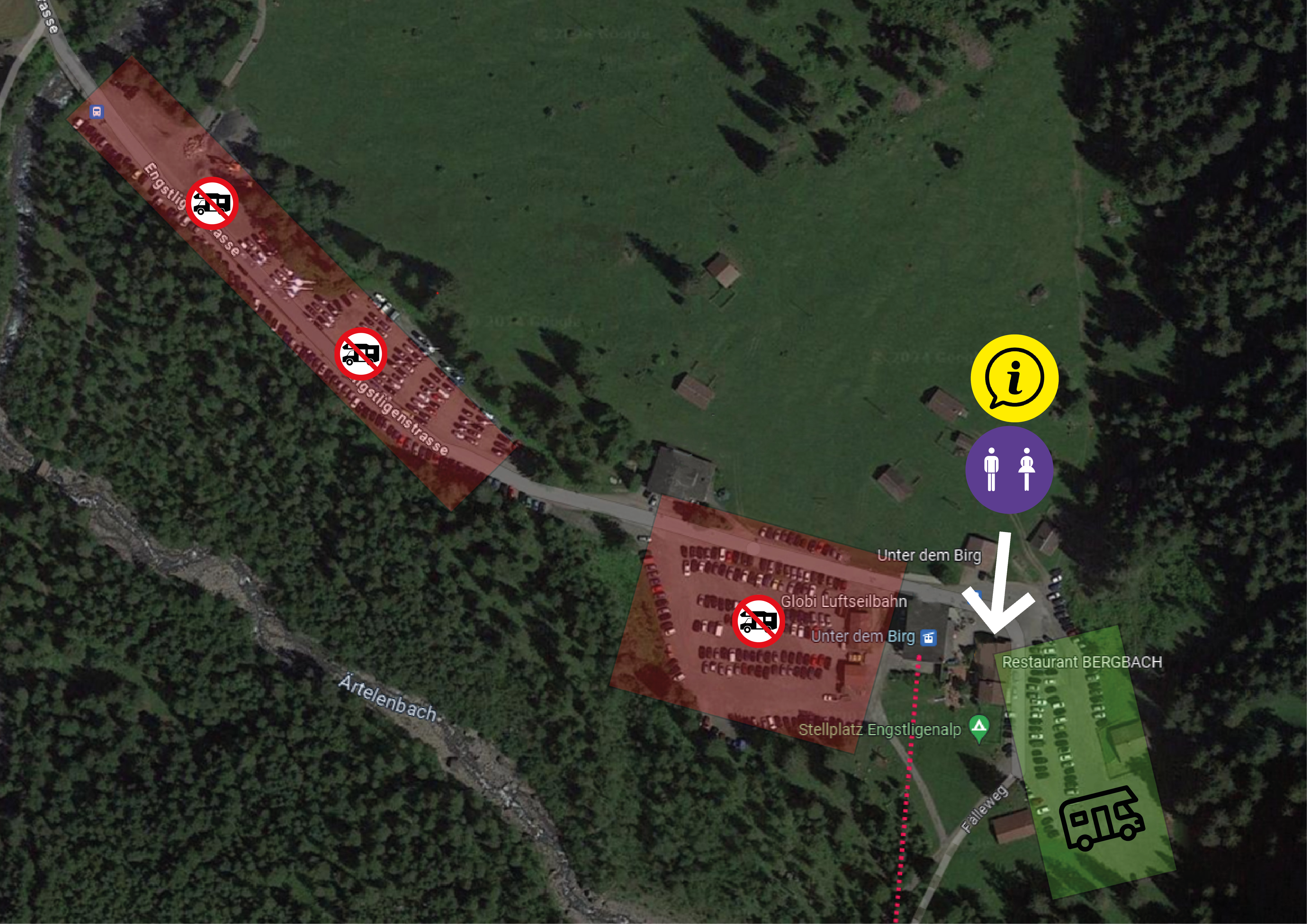 Area sosta per camper - Zweisimmen - Unser Standplatz für Wohnmobile in den Alpen befindet sich am Standort „Unter dem Birg“. Von hier aus hast du einen wunderbaren Blick in die Natur und bist zudem schnell auf der Hochebene der Engstligenalp.

Die 8 Plätze befinden sich im oberen Teil des Parkplatzes Unter dem Birg und sind kostenpfli - Unter dem Birg Adelboden - ab 1. Juni 2026 geschlossen