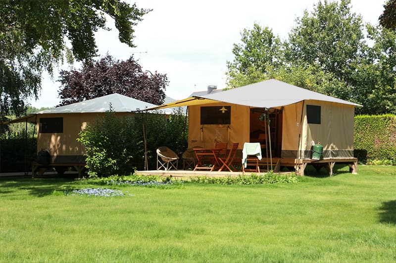 área camper - Países del Loira - Un bungalow toilé - maine-et-loire 49 - Camping de la Roche Martin
