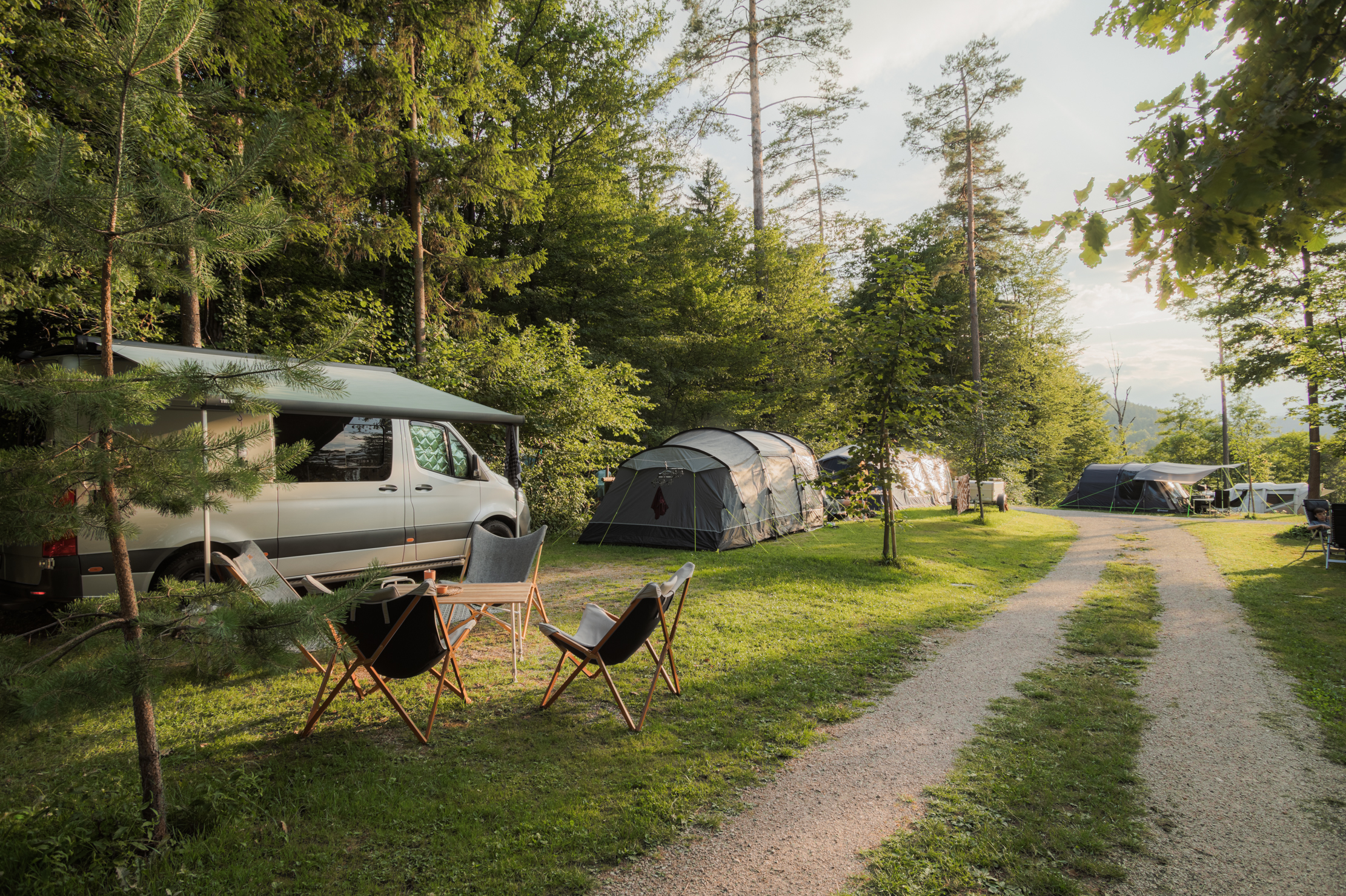 Wohnmobilstellplatz: Area with mountain view - Vehicle pitches - Forest Camping Mozirje