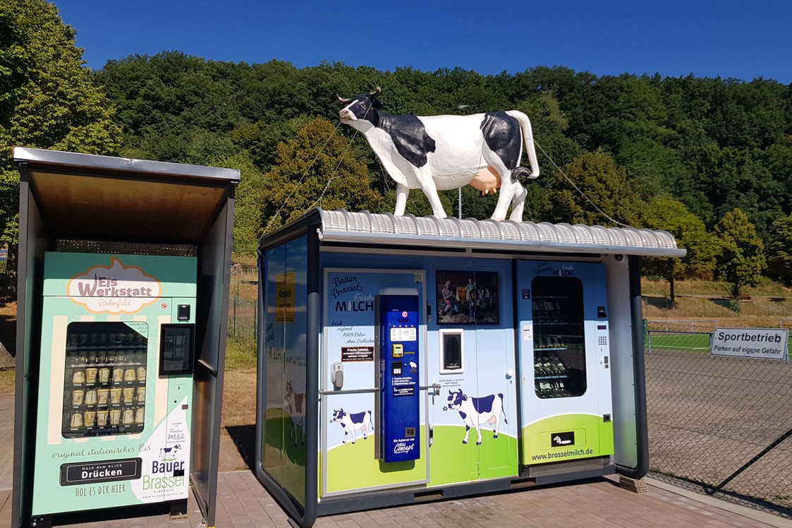 Wohnmobilstellplatz: Verkaufsautomat Milch, Eis etc. am Stellplatz - Stellplatz beim Sportplatz
