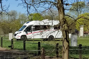 Wohnmobilstellplatz: Blick auf den Stellplatz (Standort Entdeckerhäuser)
Beidseitig 11 Stellplätze
Wasser und Strom frei zugänglich - Wohnmobilstellplatz am Tierpark Ströhen